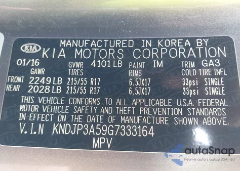 2016 Kia Soul + from USA, damaged, VIN KNDJP3A59G7333164